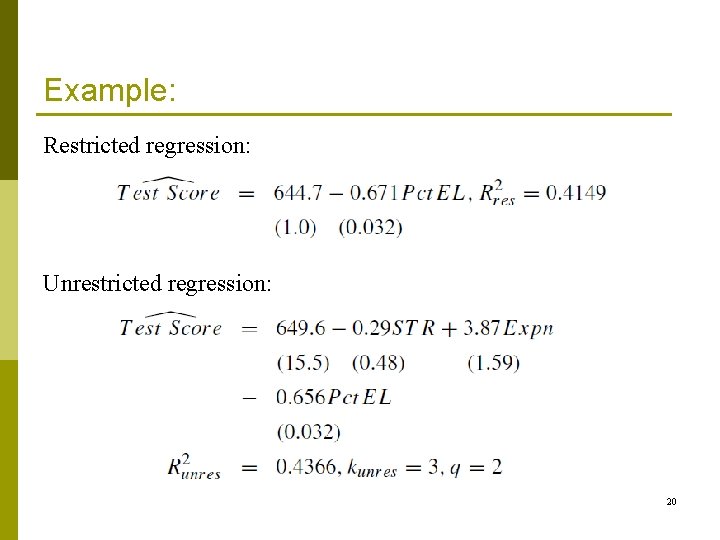 Example: Restricted regression: Unrestricted regression: 20 