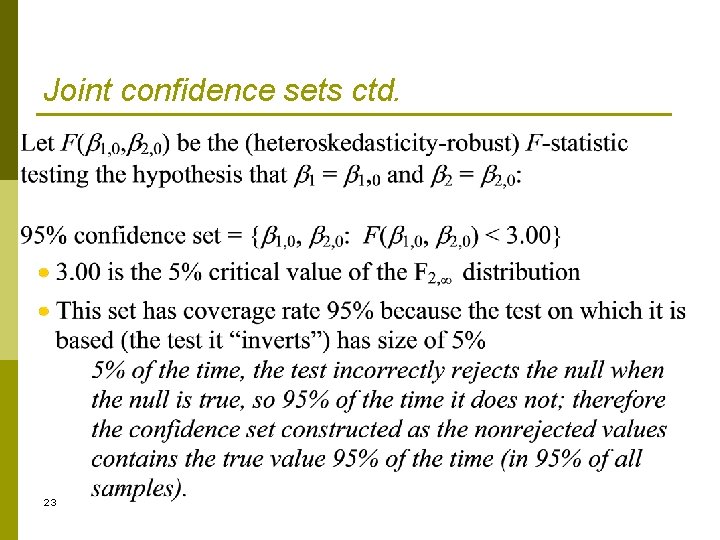 Joint confidence sets ctd. 23 