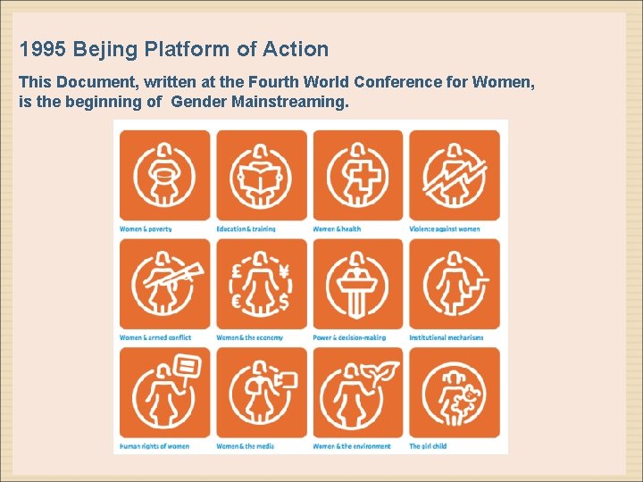 1995 Bejing Platform of Action This Document, written at the Fourth World Conference for