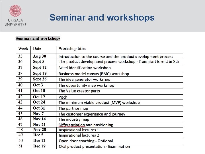 Seminar and workshops 17 