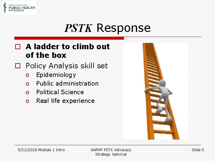 PSTK Response o A ladder to climb out of the box o Policy Analysis