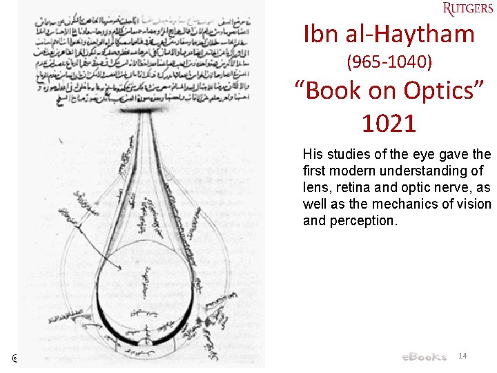 Ibn al-Haytham (965 -1040) “Book on Optics” 1021 His studies of the eye gave