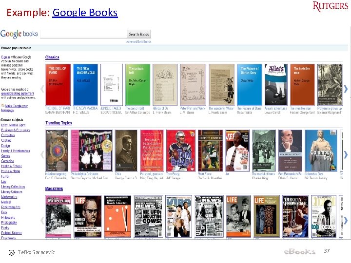 Example: Google Books Tefko Saracevic 37 