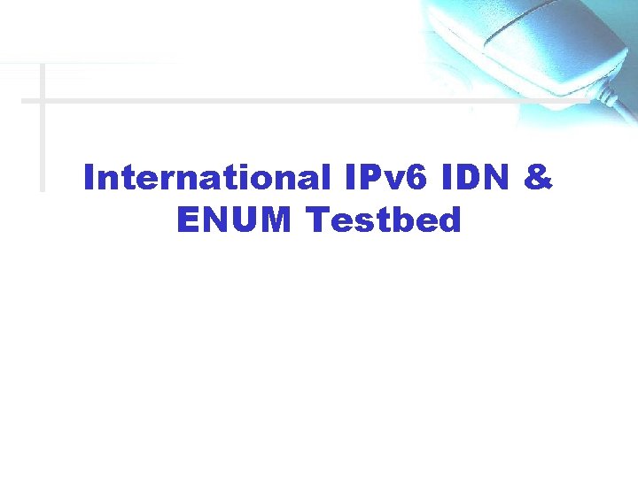 International IPv 6 IDN & ENUM Testbed 