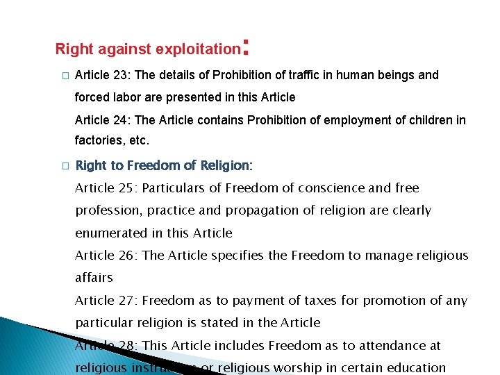 : Right against exploitation � Article 23: The details of Prohibition of traffic in