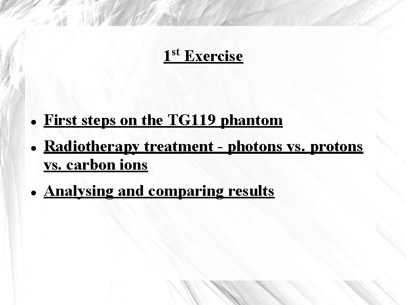 1 st Exercise First steps on the TG 119 phantom Radiotherapy treatment - photons