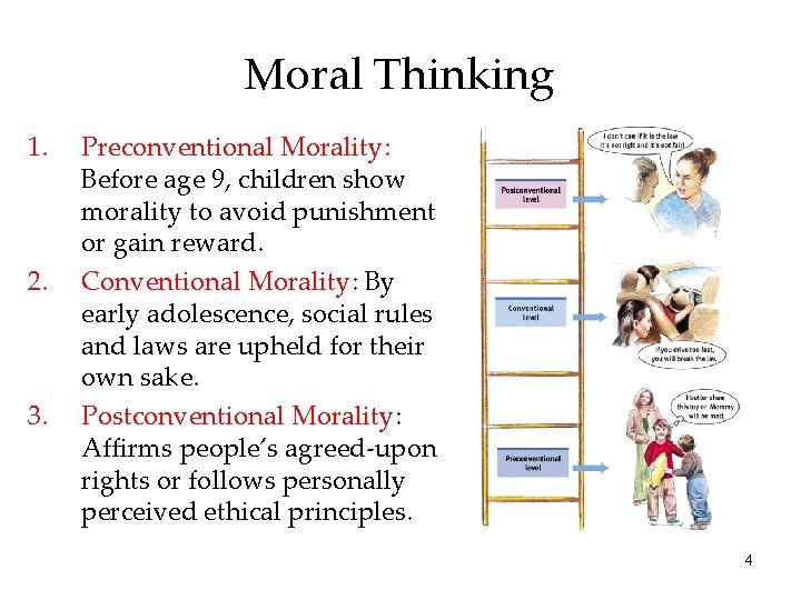 Moral Thinking 1. 2. 3. Preconventional Morality: Before age 9, children show morality to