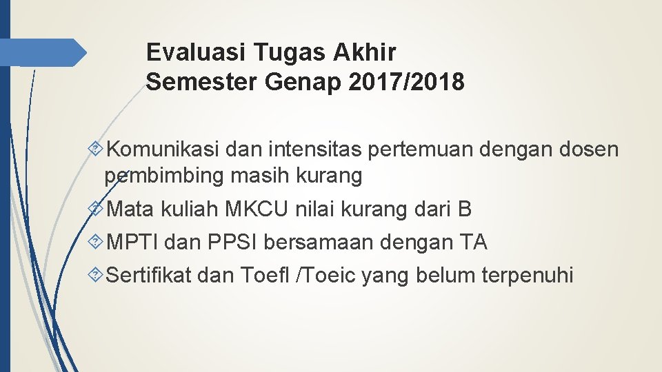 Evaluasi Tugas Akhir Semester Genap 2017/2018 Komunikasi dan intensitas pertemuan dengan dosen pembimbing masih