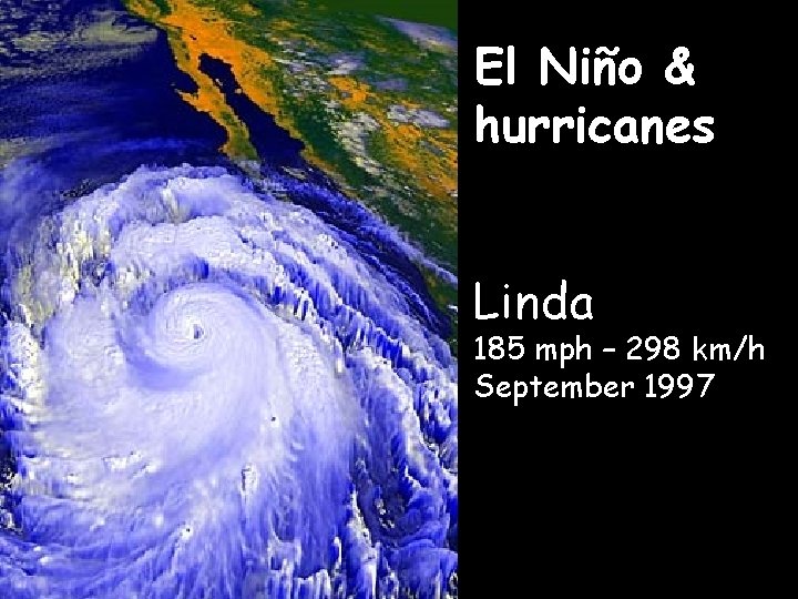 El Niño & hurricanes Linda 185 mph – 298 km/h September 1997 