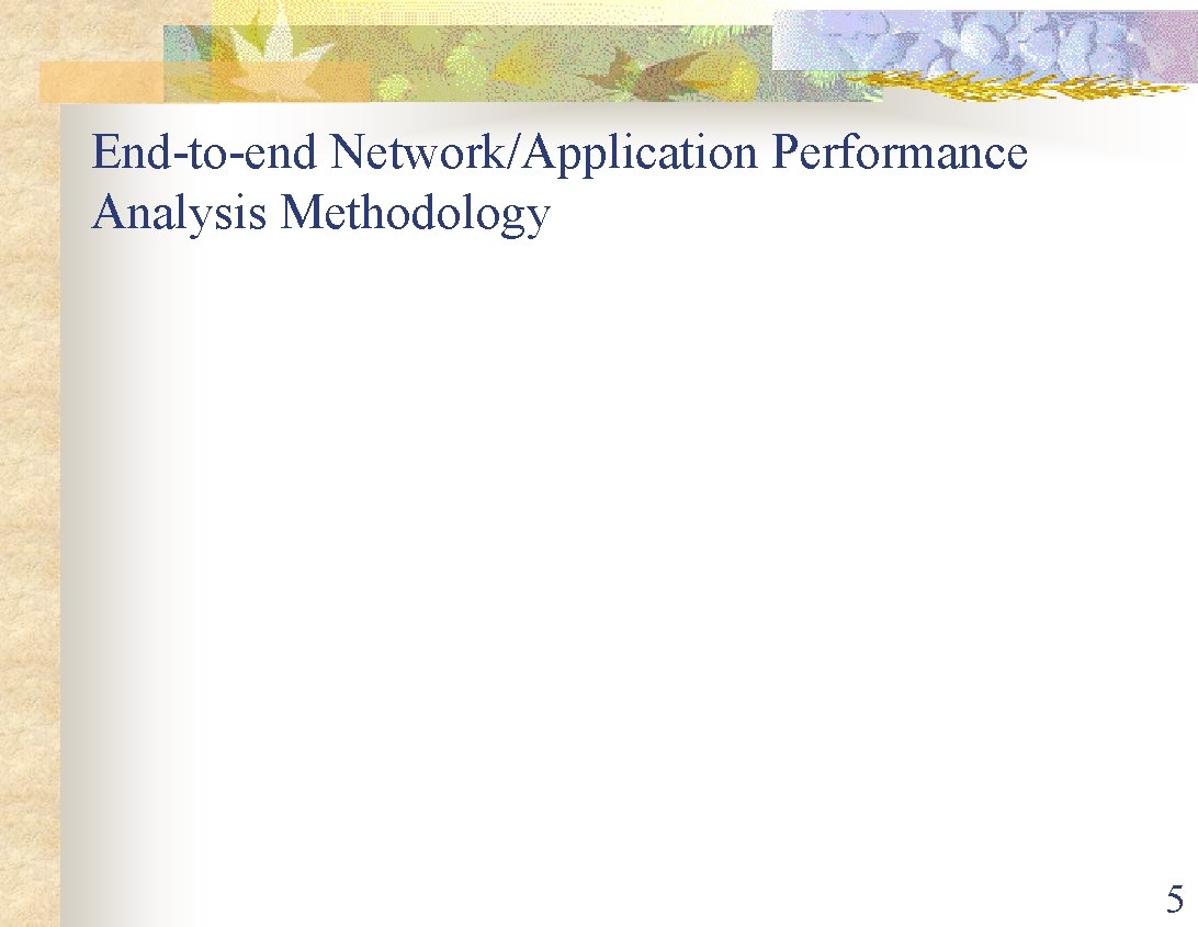 End-to-end Network/Application Performance Analysis Methodology 5 