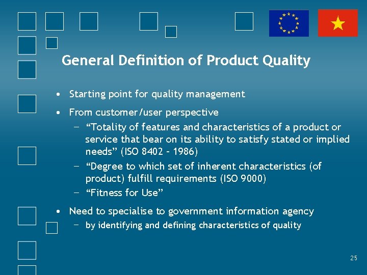 General Definition of Product Quality • Starting point for quality management • From customer/user