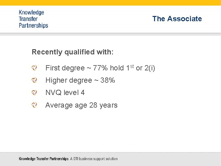 The Associate Recently qualified with: First degree ~ 77% hold 1 st or 2(i)