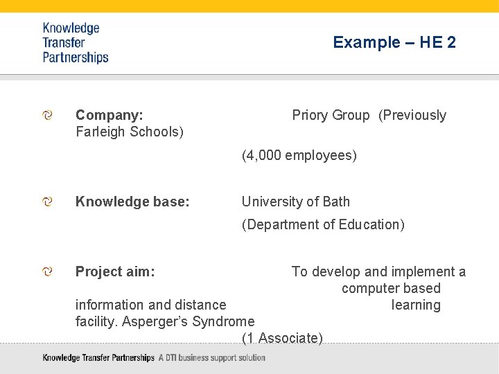 Example – HE 2 Company: Farleigh Schools) Priory Group (Previously (4, 000 employees) Knowledge