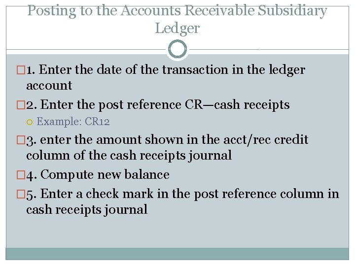 Posting to the Accounts Receivable Subsidiary Ledger � 1. Enter the date of the