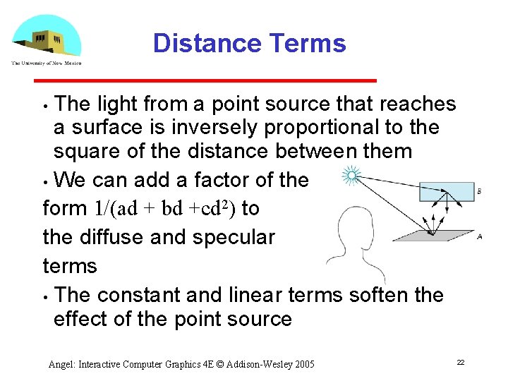 Distance Terms The light from a point source that reaches a surface is inversely