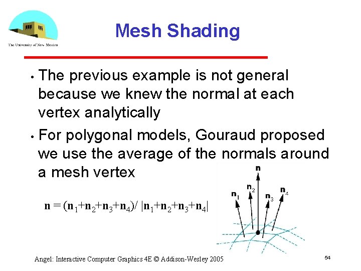 Mesh Shading The previous example is not general because we knew the normal at