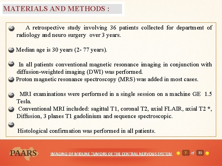 MATERIALS AND METHODS : A retrospective study involving 36 patients collected for department of