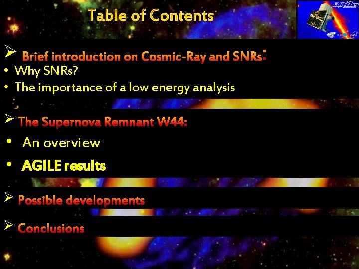 Ø • Why SNRs? • The importance of a low energy analysis Ø •