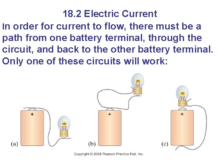 18. 2 Electric Current In order for current to flow, there must be a