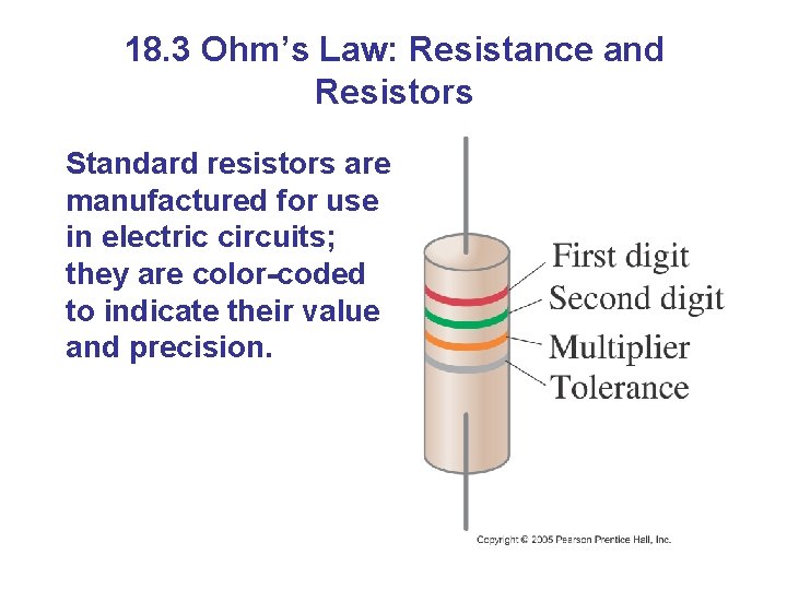 18. 3 Ohm’s Law: Resistance and Resistors Standard resistors are manufactured for use in