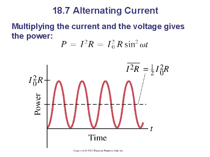 18. 7 Alternating Current Multiplying the current and the voltage gives the power: 