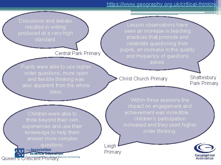 https: //www. geography. org. uk/critical-thinking Discussion and debate resulted in writing produced at a