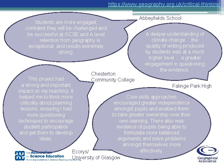 https: //www. geography. org. uk/critical-thinking Students are more engaged, confident they will be challenged
