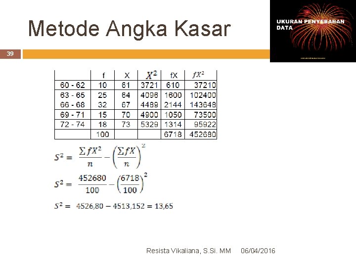 Metode Angka Kasar 39 Resista Vikaliana, S. Si. MM 06/04/2016 