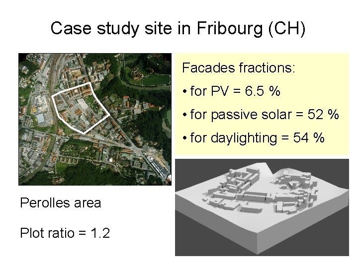 Case study site in Fribourg (CH) Facades fractions: • for PV = 6. 5 Case study site in Fribourg (CH) Facades fractions: • for PV = 6. 5