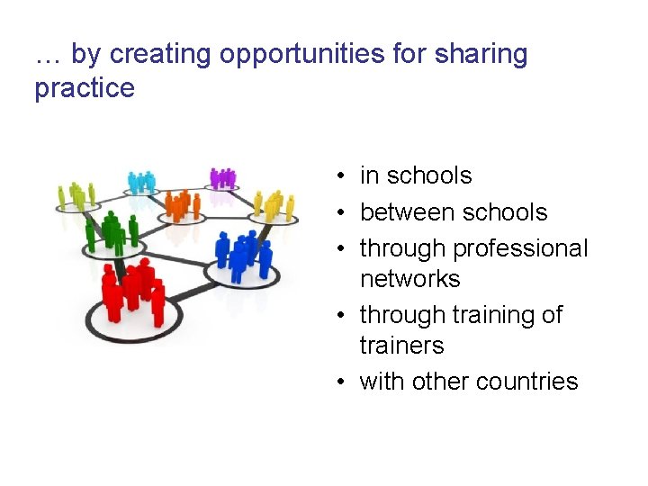 … by creating opportunities for sharing practice • in schools • between schools • … by creating opportunities for sharing practice • in schools • between schools •