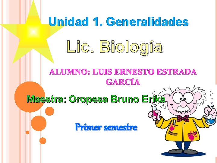 Unidad 1. Generalidades Lic. Biología Maestra: Oropesa Bruno Erika Primer semestre 