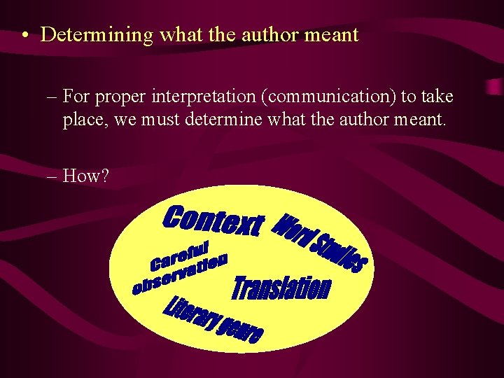  • Determining what the author meant – For proper interpretation (communication) to take
