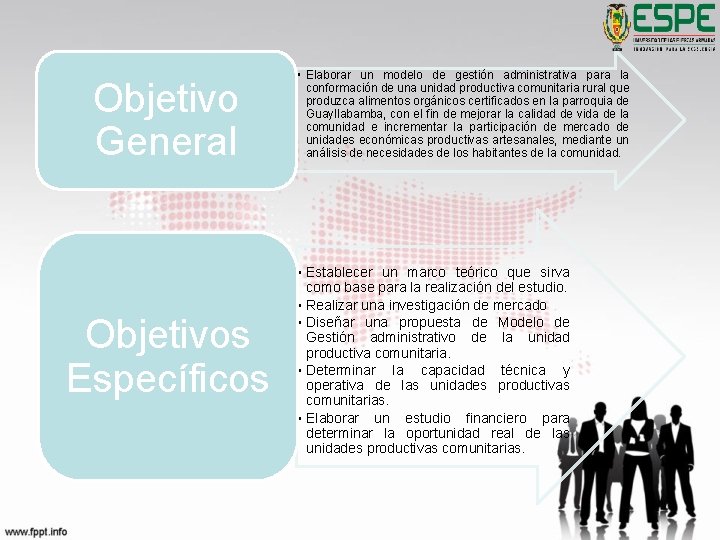 Objetivo General Objetivos Específicos • Elaborar un modelo de gestión administrativa para la conformación