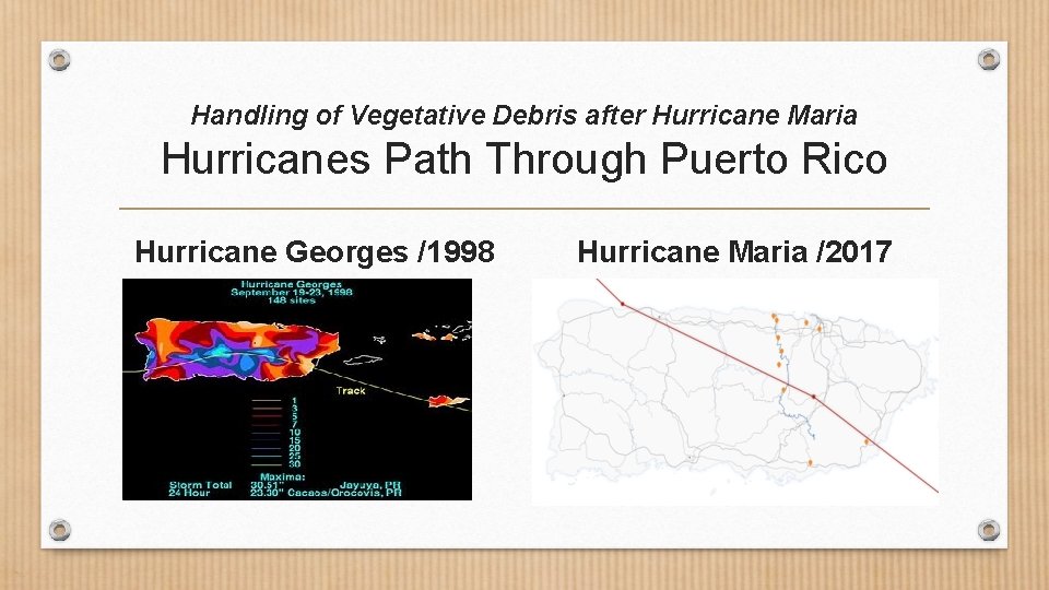 Handling of Vegetative Debris after Hurricane Maria Hurricanes Path Through Puerto Rico Hurricane Georges