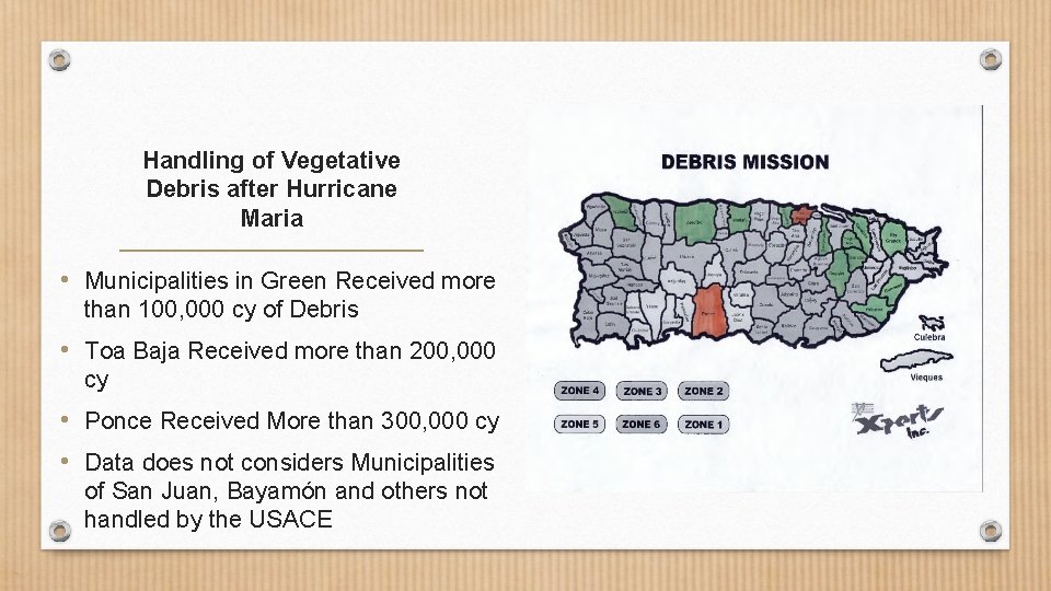 Handling of Vegetative Debris after Hurricane Maria • Municipalities in Green Received more than