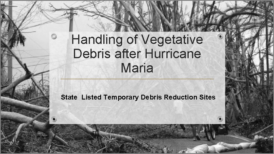 Handling of Vegetative Debris after Hurricane Maria State Listed Temporary Debris Reduction Sites 