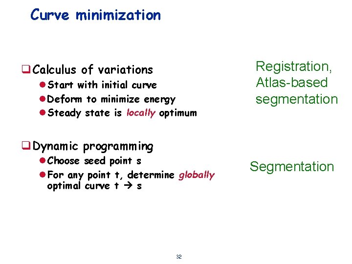 Curve minimization q. Calculus of variations l Start with initial curve l Deform to