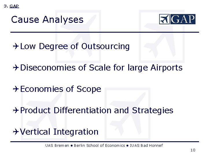 3. GAP Cause Analyses QLow Degree of Outsourcing QDiseconomies of Scale for large Airports 3. GAP Cause Analyses QLow Degree of Outsourcing QDiseconomies of Scale for large Airports