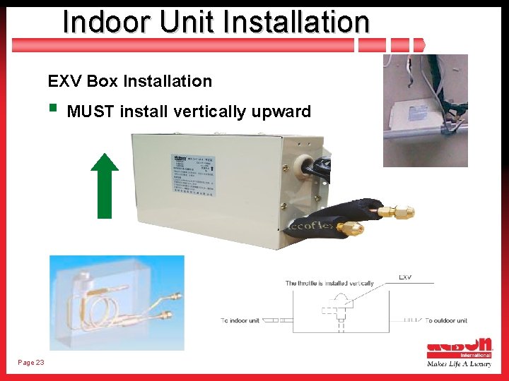 Indoor Unit Installation EXV Box Installation § MUST install vertically upward Page 23 