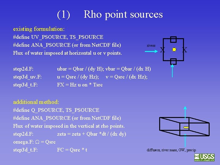 (1) Rho point sources existing formulation: #define UV_PSOURCE, TS_PSOURCE #define ANA_PSOURCE (or from Net.