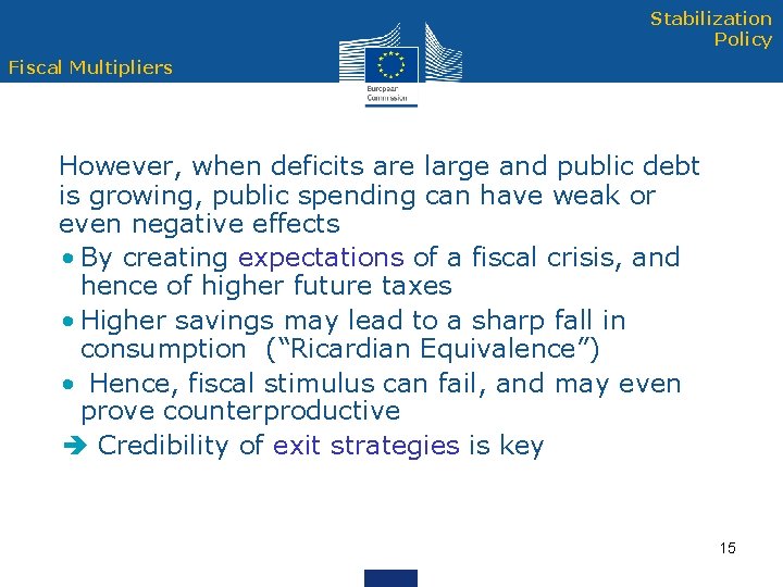 Stabilization Policy Fiscal Multipliers However, when deficits are large and public debt is growing,