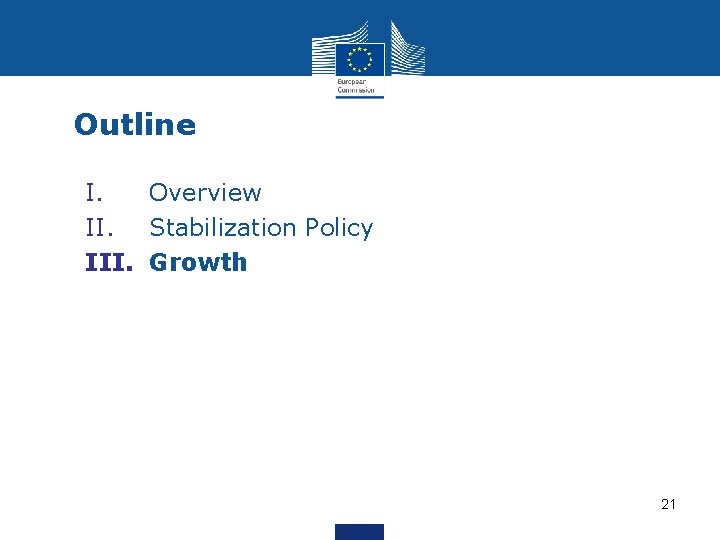 Outline I. Overview II. Stabilization Policy III. Growth 21 