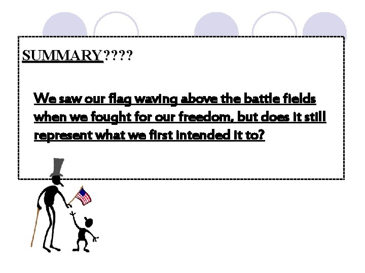 SUMMARY? ? We saw our flag waving above the battle fields when we fought