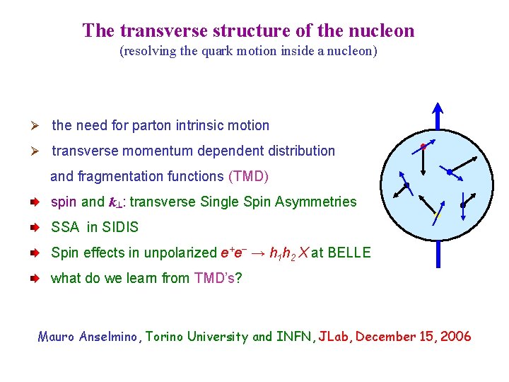 The transverse structure of the nucleon (resolving the quark motion inside a nucleon) Ø
