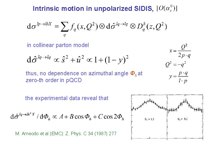 Intrinsic motion in unpolarized SIDIS, in collinear parton model thus, no dependence on azimuthal