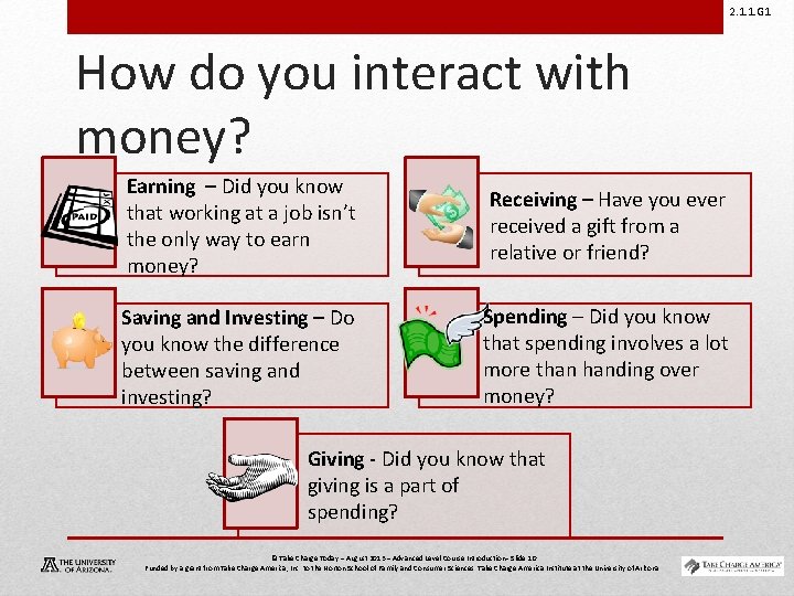 2. 1. 1. G 1 How do you interact with money? Earning – Did