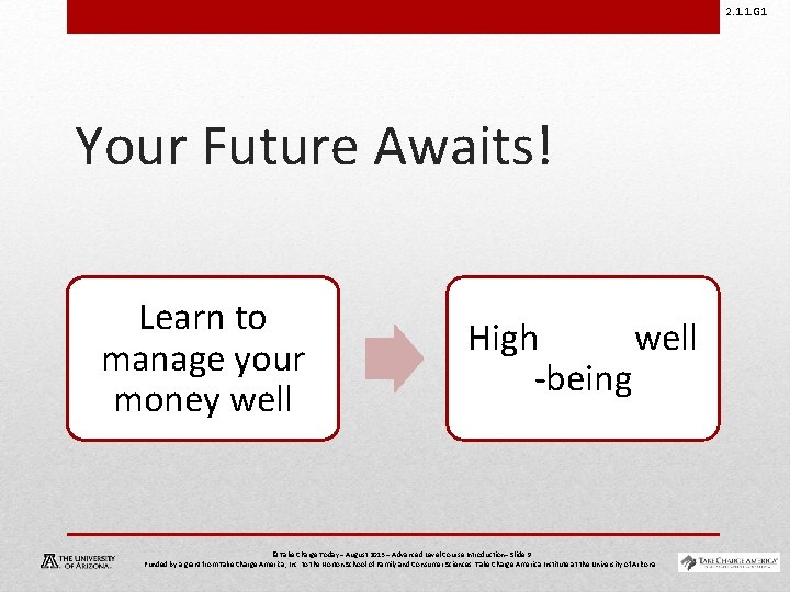2. 1. 1. G 1 Your Future Awaits! Learn to manage your money well