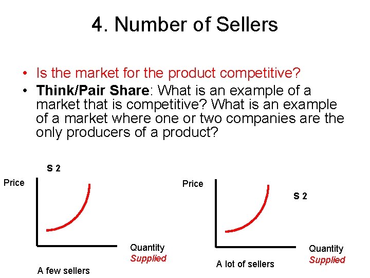 4. Number of Sellers • Is the market for the product competitive? • Think/Pair