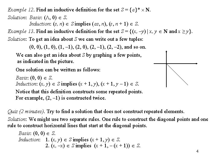 Example 12. Find an inductive definition for the set S = {a}* N. Solution: