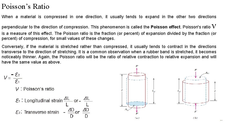 Poisson’s Ratio When a material is compressed in one direction, it usually tends to